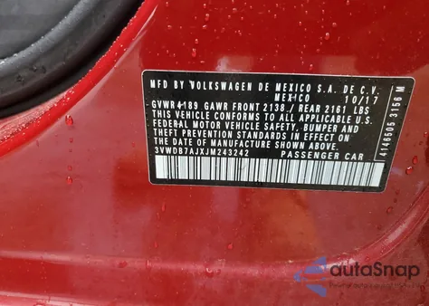 2018 Volkswagen Jetta Se z USA, uszkodzony, nr VIN 3VWDB7AJXJM243242